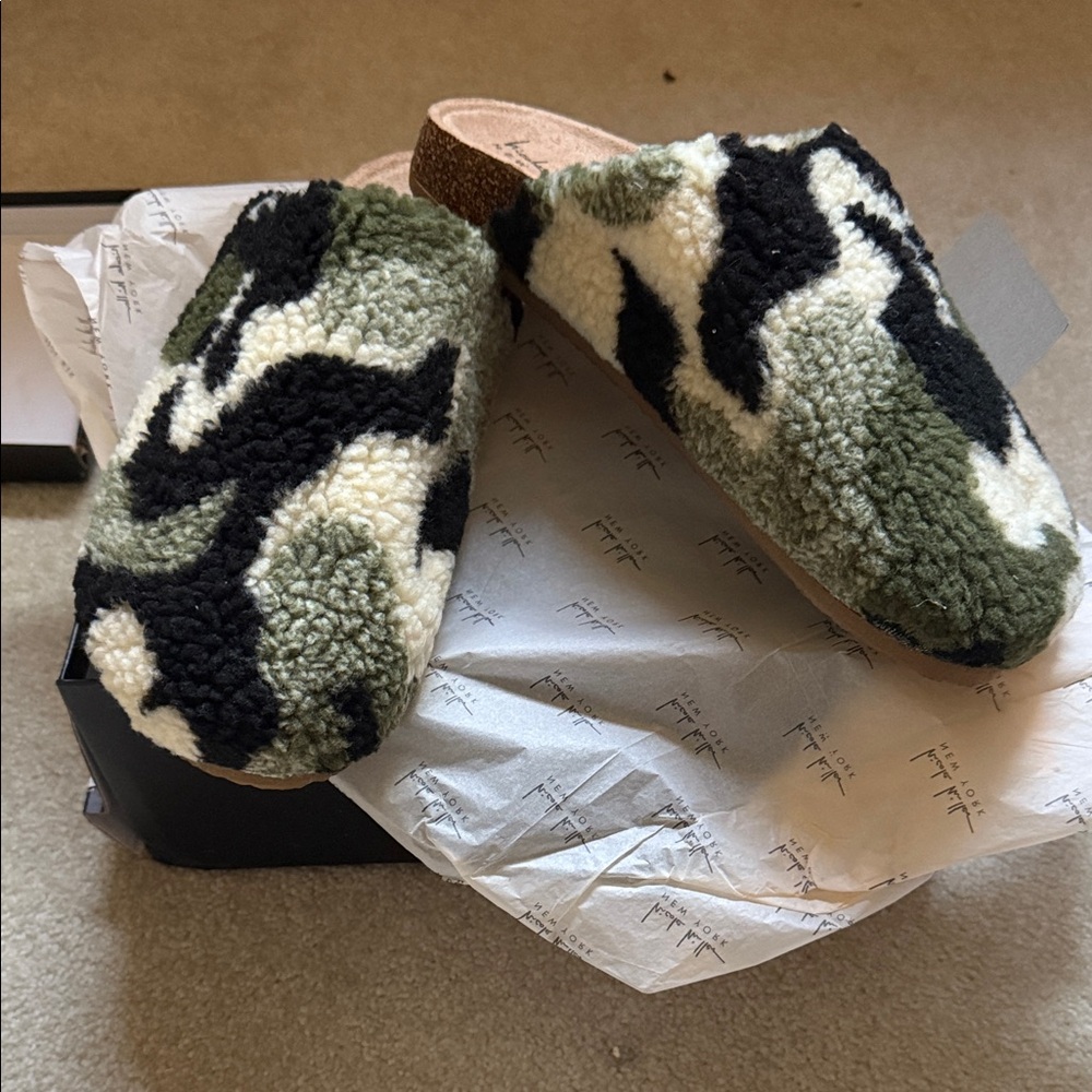 Nicole Miller Green and Black Camo Mules